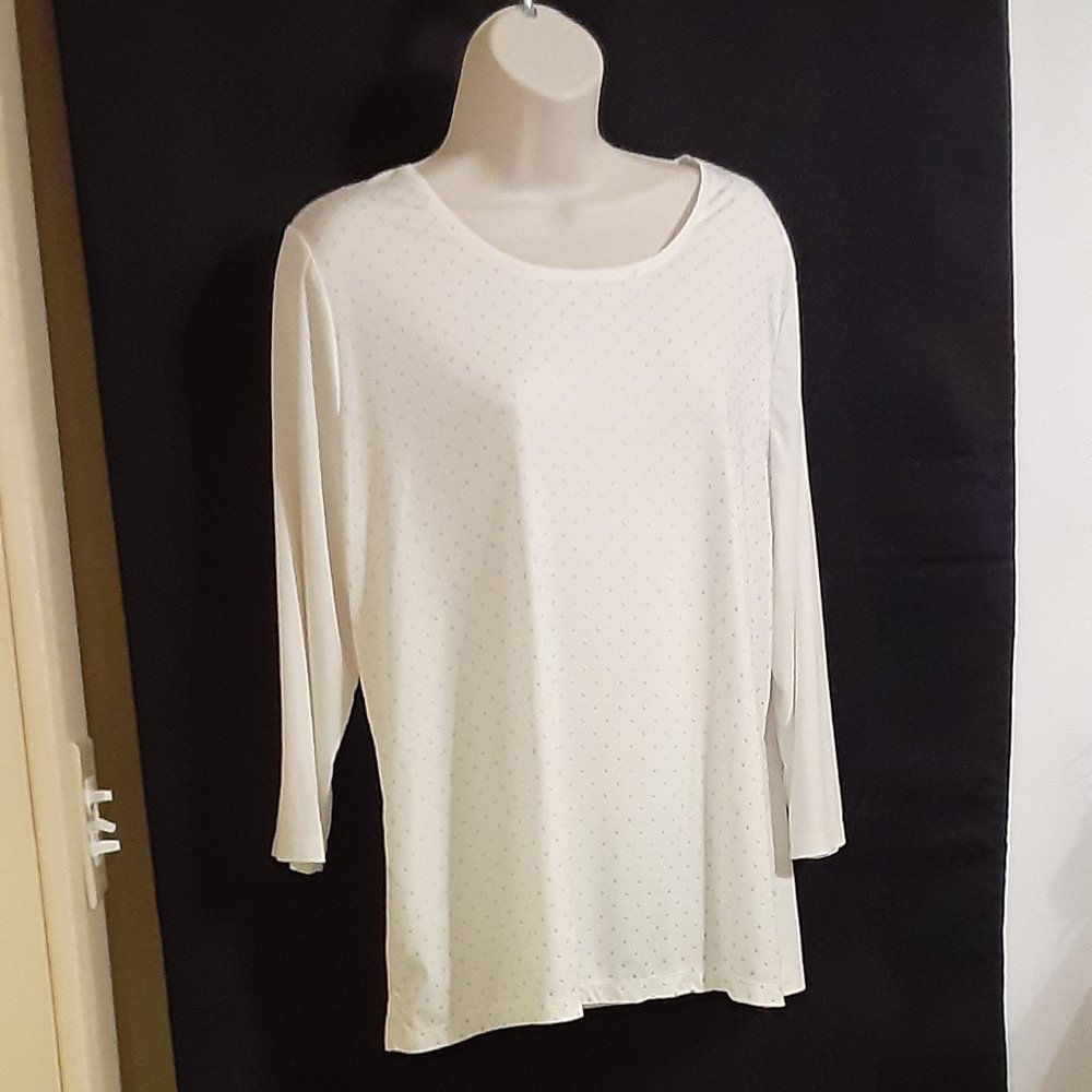 Easywear by Chicos Embellished Cream Career Top, ¾ Sleeve Size 2/Large
